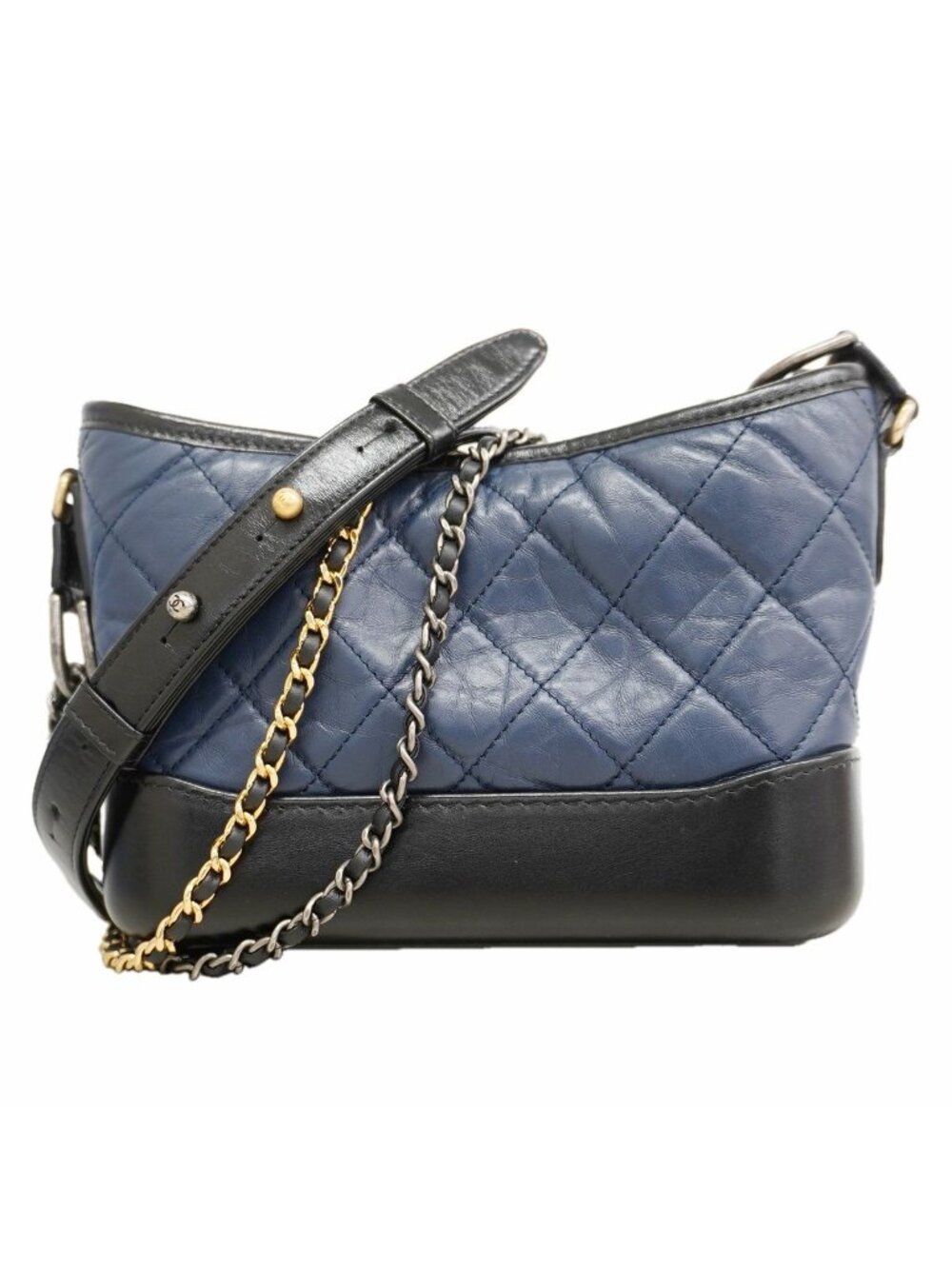Chanel Shoulder Bag Gabrielle de Chanel Calfskin Navy Black Gold Silver